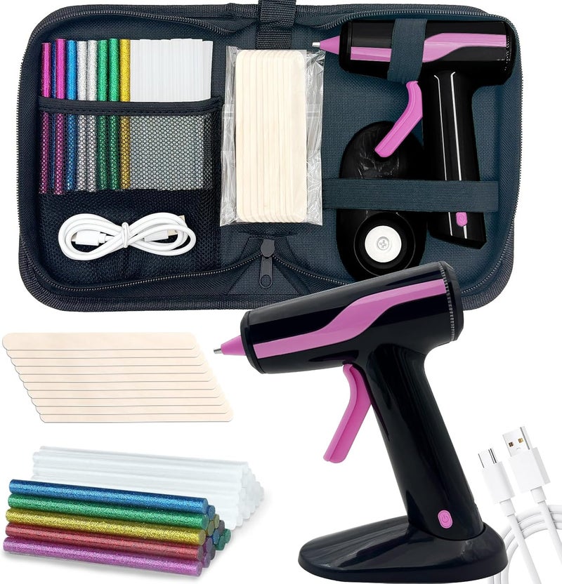 Fifchall Cordless Hot Glue Gun, Rechargeable Hot Melt Glue Gun 2Ah Built-in Battery Smart Power-Off With 30pcs Premium Glue Sticks, 10pcs Wood Craft Sticks, Carry Case for DIY, Arts &Crafts - Image 1